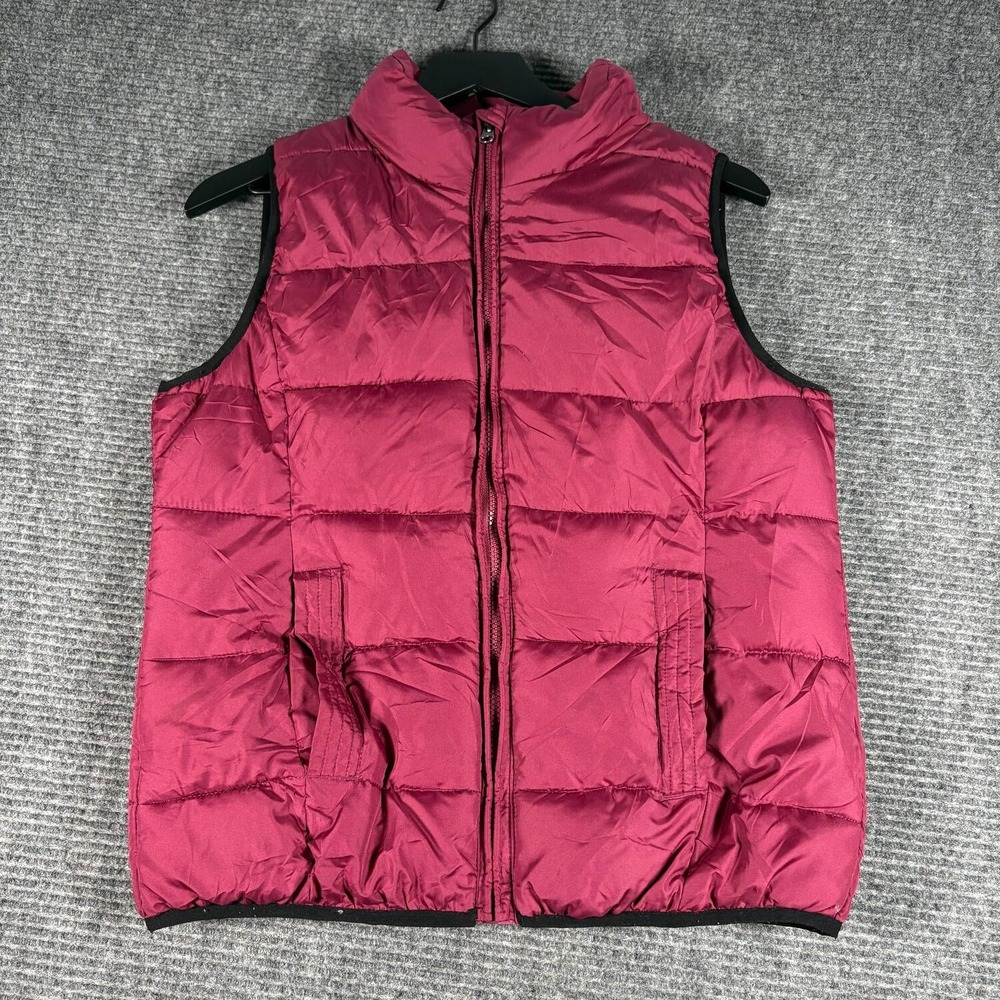 RuffHewn Puffer Vest Women Medium Maroon Excellent Quilted Zip Up Mock Neck